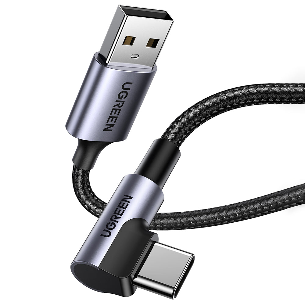 Data- og opladningskabel USB-A - USB-C UGREEN US284 Angled, 18W, 0,5m, Grå