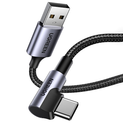 Data- og opladningskabel USB-A - USB-C UGREEN US284 Angled, 18W, 0,5m, Grå