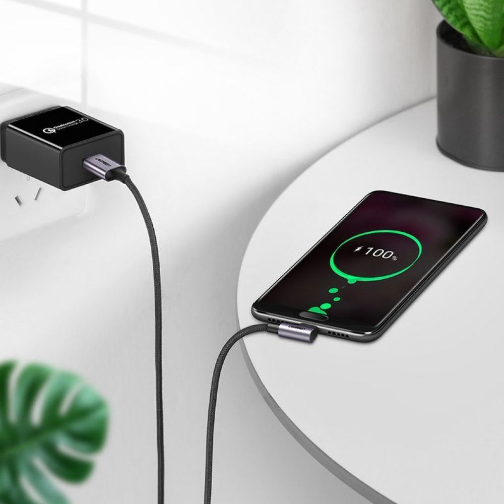 Data- og opladningskabel USB-A - USB-C UGREEN US284 Angled, 18W, 0,5m, Grå