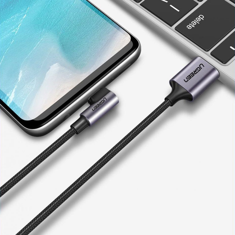 Data- og opladningskabel USB-A - USB-C UGREEN US284 Angled, 18W, 0,5m, Grå