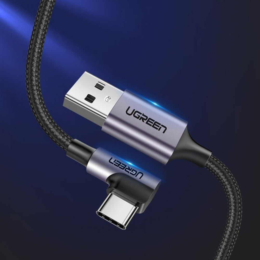 Data- og opladningskabel USB-A - USB-C UGREEN US284 Angled, 18W, 0,5m, Grå