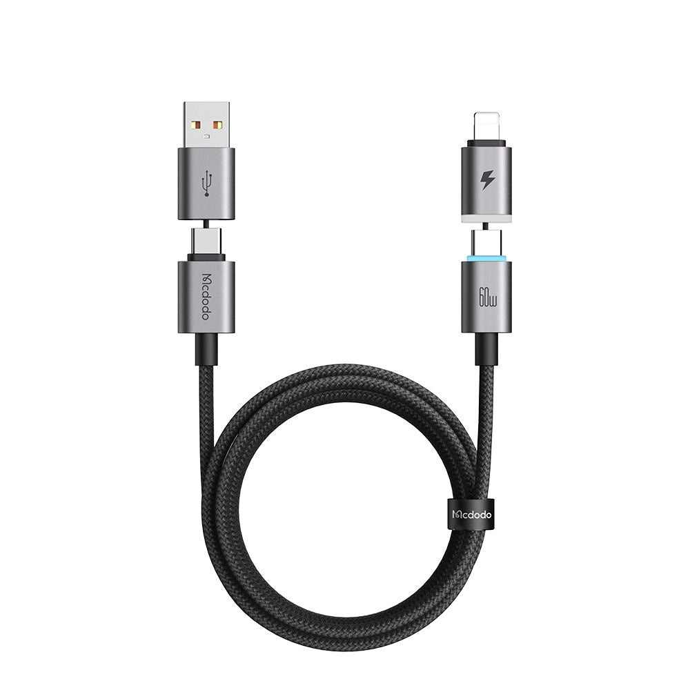 USB-A / USB-C Data- og Opladningskabel - USB-C / Lightning McDodo CA-6560, 60W, 1,2m, Sort