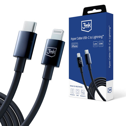 Data- og opladningskabel USB-C - Lightning 3MK Hyper, 20W, 1.2m, Sort