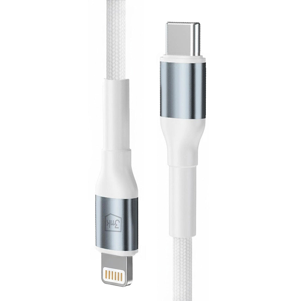 Data- og opladningskabel USB-C - Lightning 3MK Hyper N, 20W, 1m, Hvid