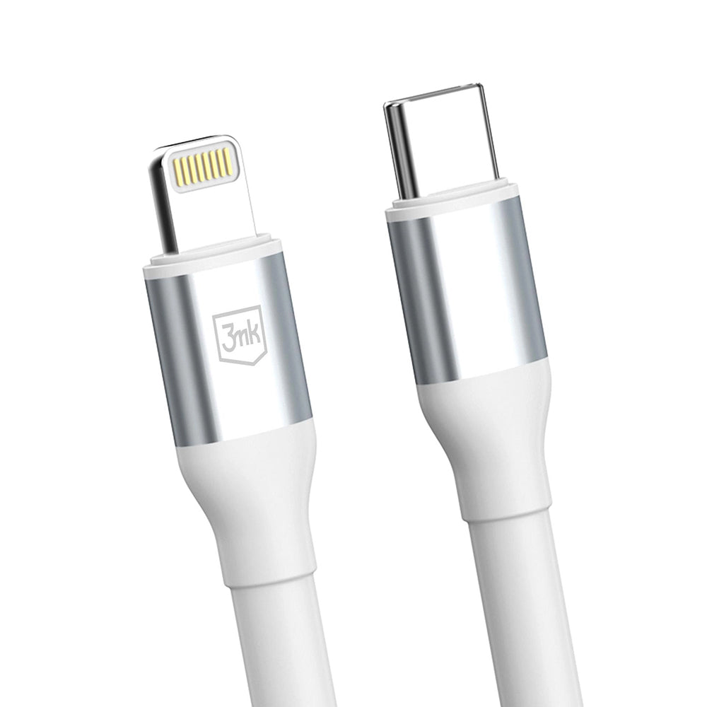 Data- og opladningskabel USB-C - Lightning 3MK Hyper N, 20W, 1m, Hvid