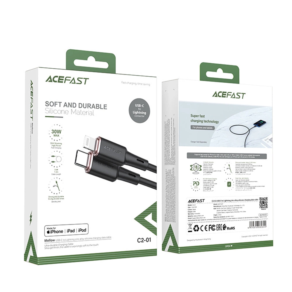Data- og opladningskabel USB-C - Lightning Acefast C2-01, 30W, 1.2m, Sort