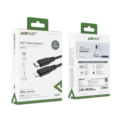 Data- og opladningskabel USB-C - Lightning Acefast C3-01, 30W, 1.2m, Sort