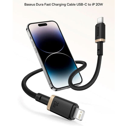 Data- og opladningskabel USB-C - Lightning Baseus Dura Series, 20W, 1m, Guld Sort P10377800U01-03