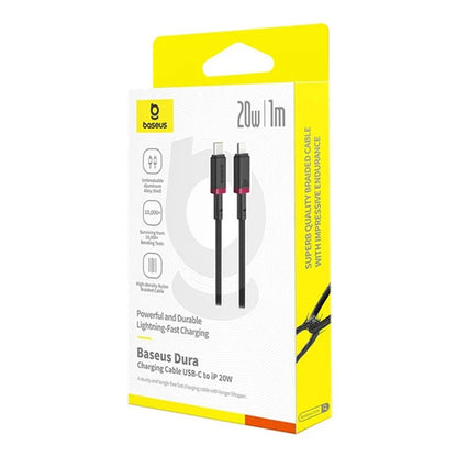 Data- og opladningskabel USB-C - Lightning Baseus Dura Series, 20W, 1m, Rød Sort P10377800U01-01