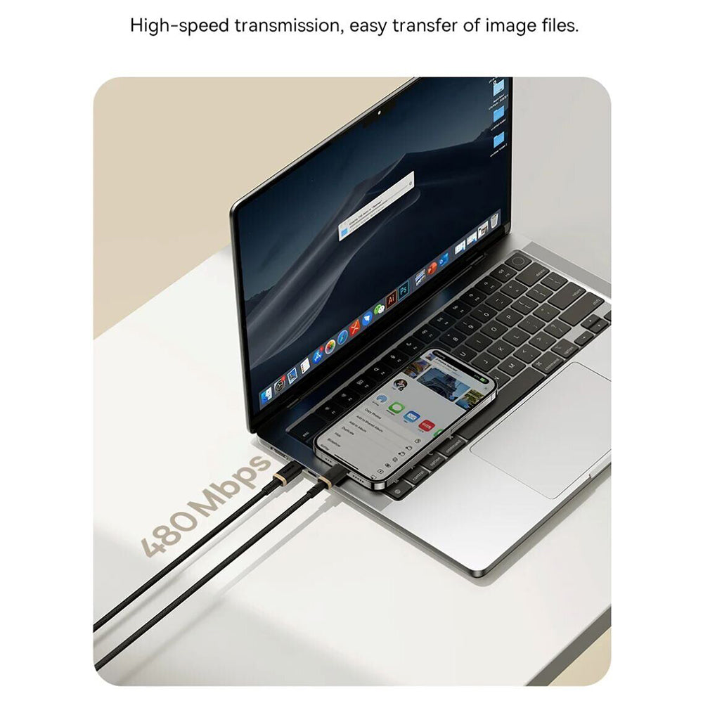 Data- og opladningskabel USB-C - Lightning Baseus Dura Series, 20W, 1m, Rød Sort P10377800U01-01