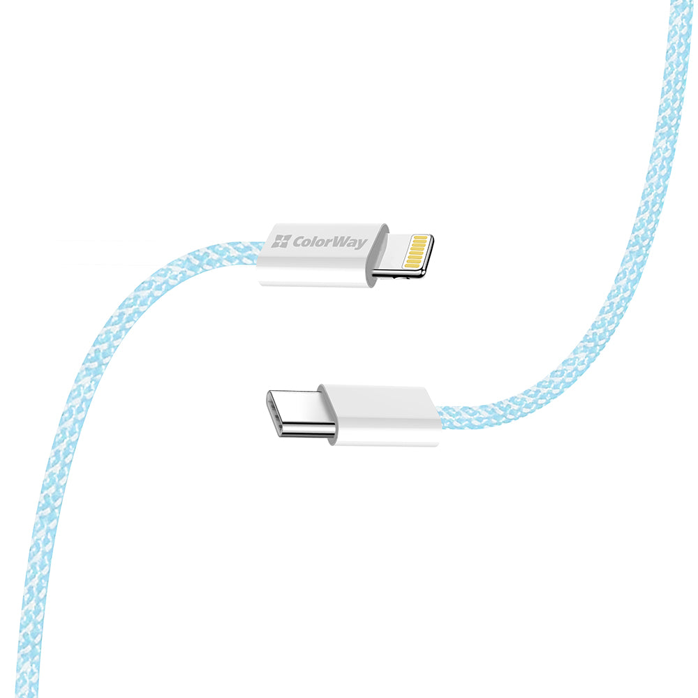 Data- og opladningskabel USB-C - Lightning ColorWay CW-CBPDCL061, 27W, 1m, Blå