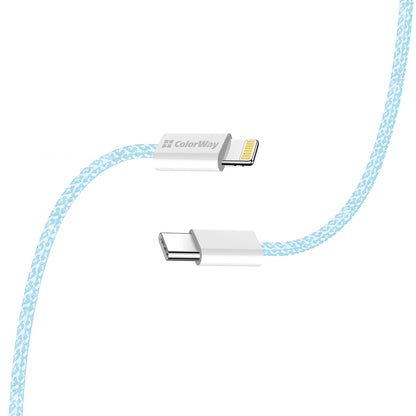 Data- og opladningskabel USB-C - Lightning ColorWay CW-CBPDCL061, 27W, 1m, Blå