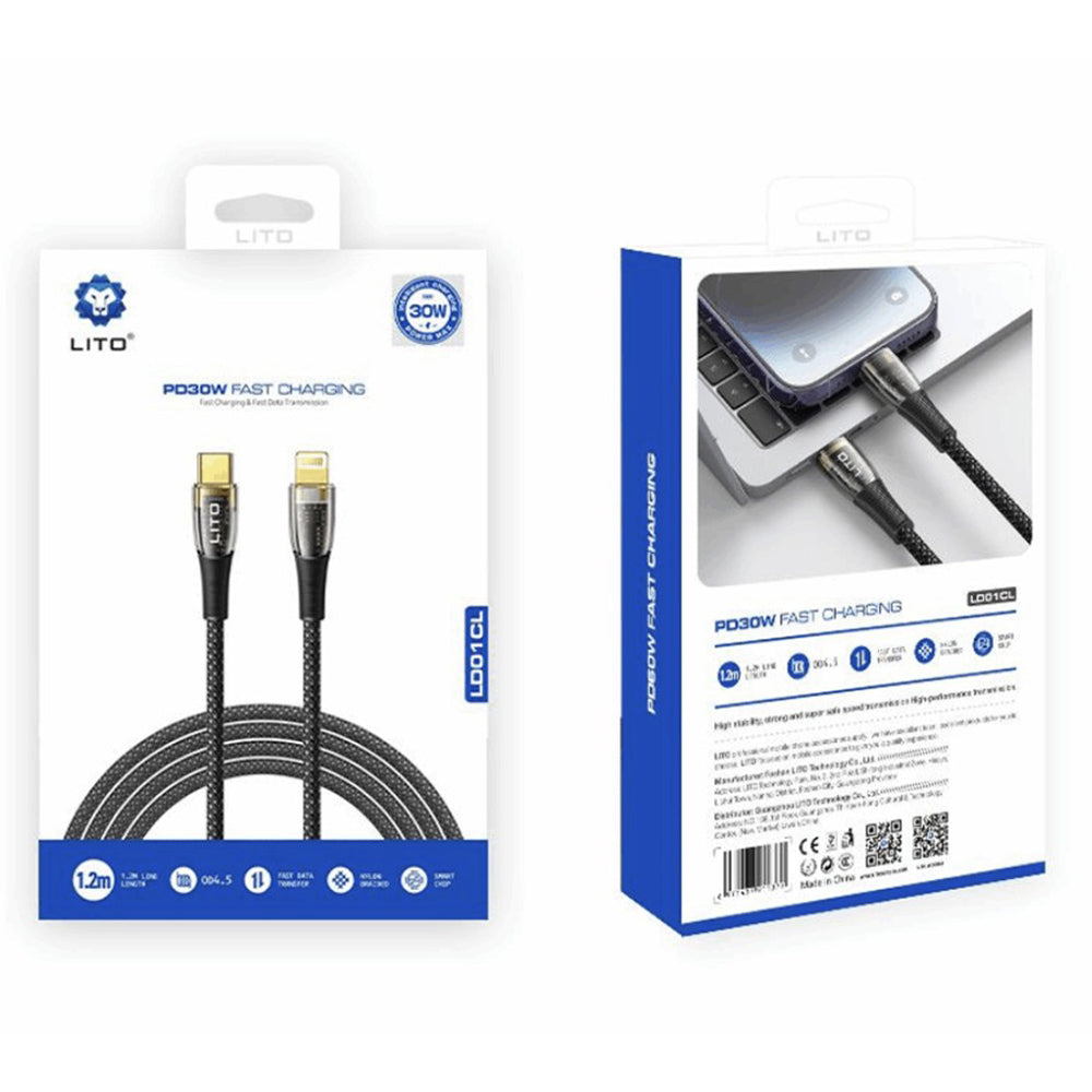 Data- og opladningskabel USB-C - Lightning Lito LD01, 27W, 1.2m, Sort