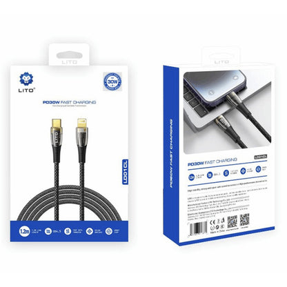 Data- og opladningskabel USB-C - Lightning Lito LD01, 27W, 1.2m, Sort