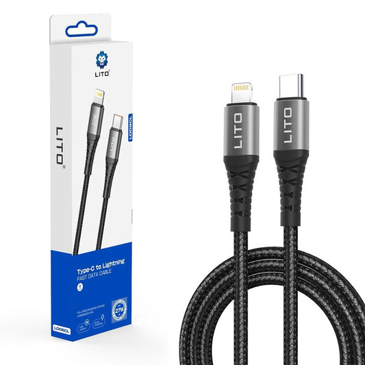 Data- og Opladningskabel USB-C - Lightning Lito LD08CL, 27W, 1m, Sort