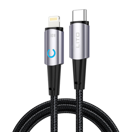Data- og opladningskabel USB-C - Lightning Lito LD10CL, 30W, 1m, Sort