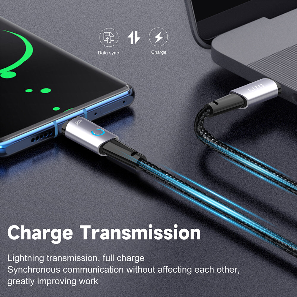 Data- og opladningskabel USB-C - Lightning Lito LD10CL, 30W, 1m, Sort