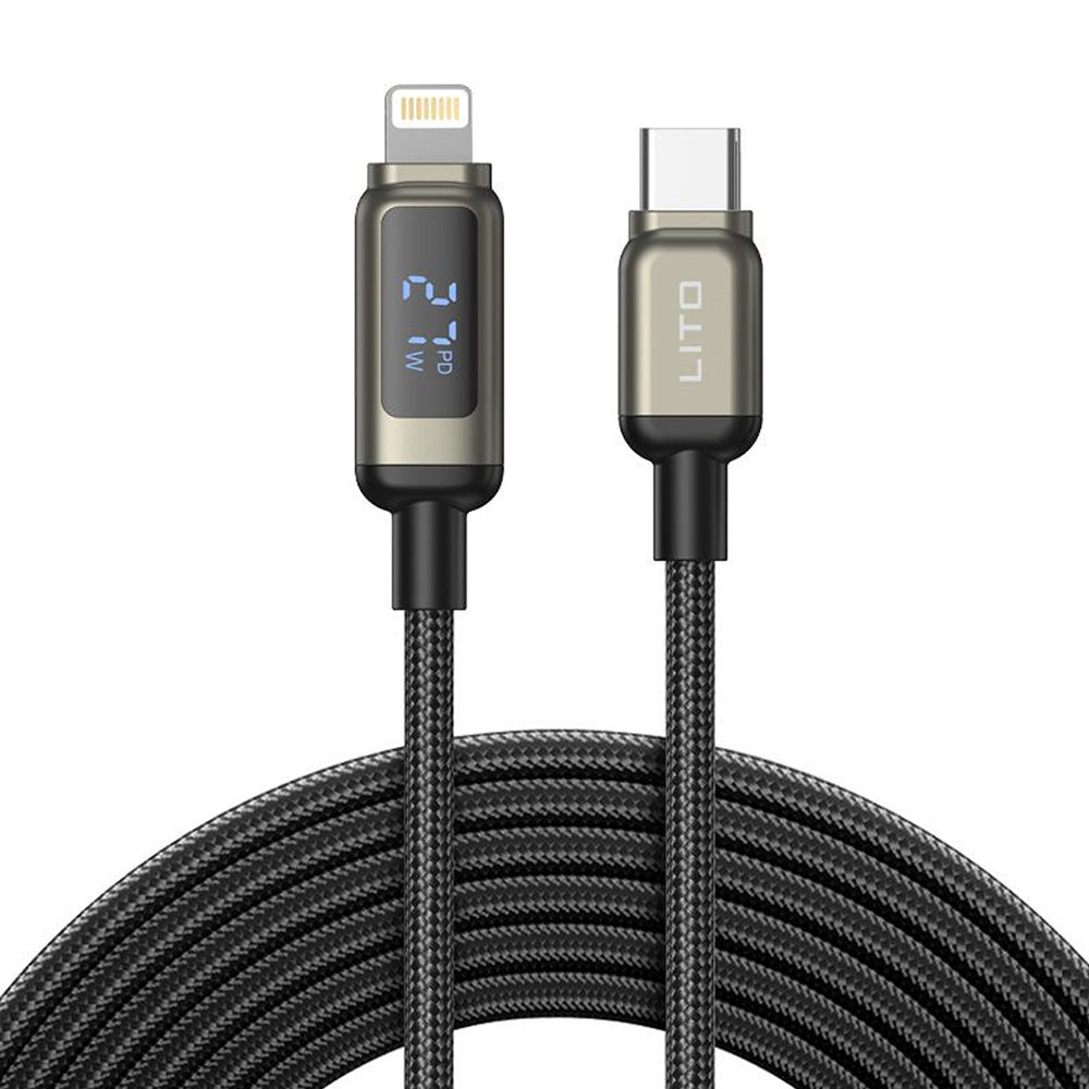 Data- og opladningskabel USB-C - Lightning Lito LD15 Display, 27W, 1m, Sort