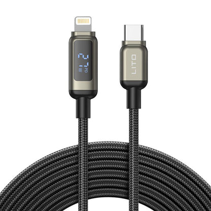 Data- og opladningskabel USB-C - Lightning Lito LD15 Display, 27W, 1m, Sort