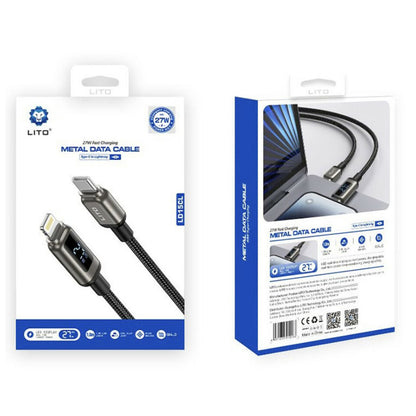 Data- og opladningskabel USB-C - Lightning Lito LD15 Display, 27W, 1m, Sort