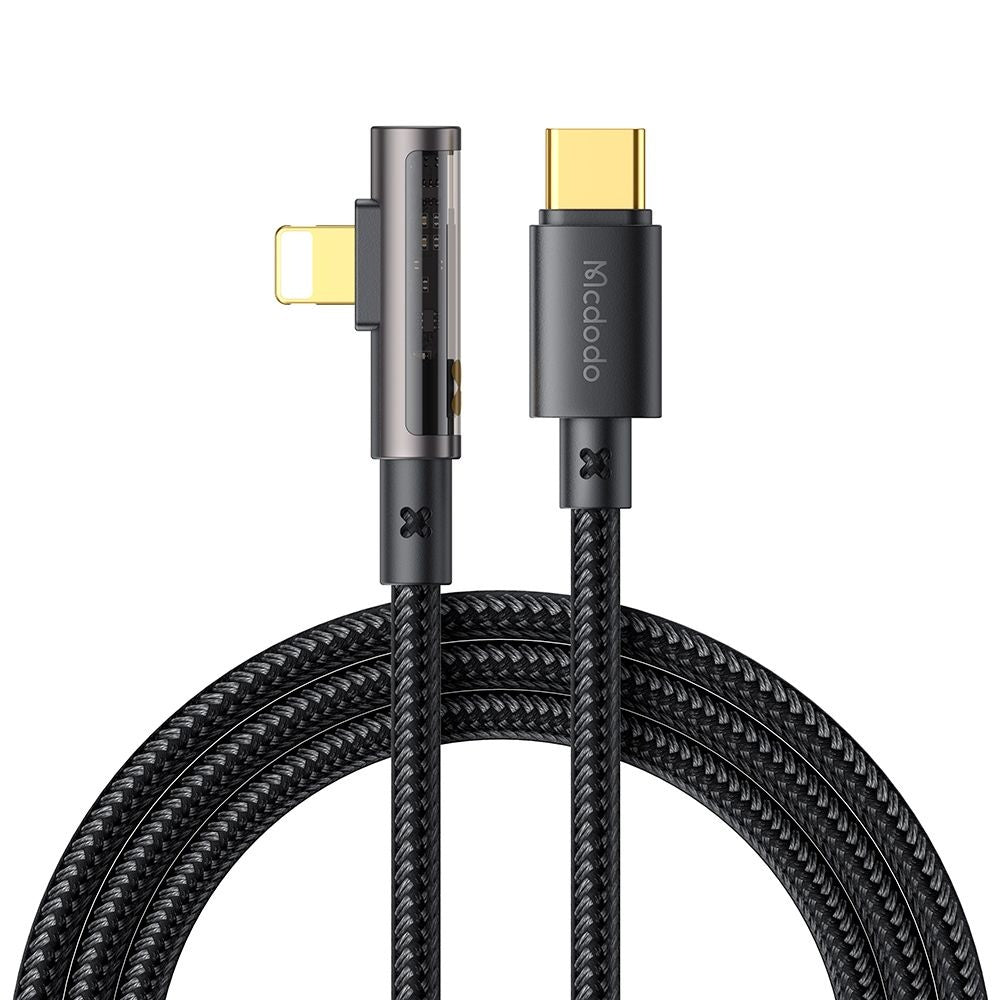 Data- og opladningskabel USB-C - Lightning McDodo CA-3390 Angled, 36W, 1.2m, Sort