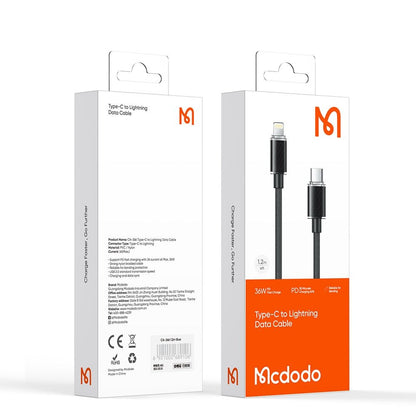 Data- og opladningskabel USB-C - Lightning McDodo CA-3660, 36W, 1,2m, Sort