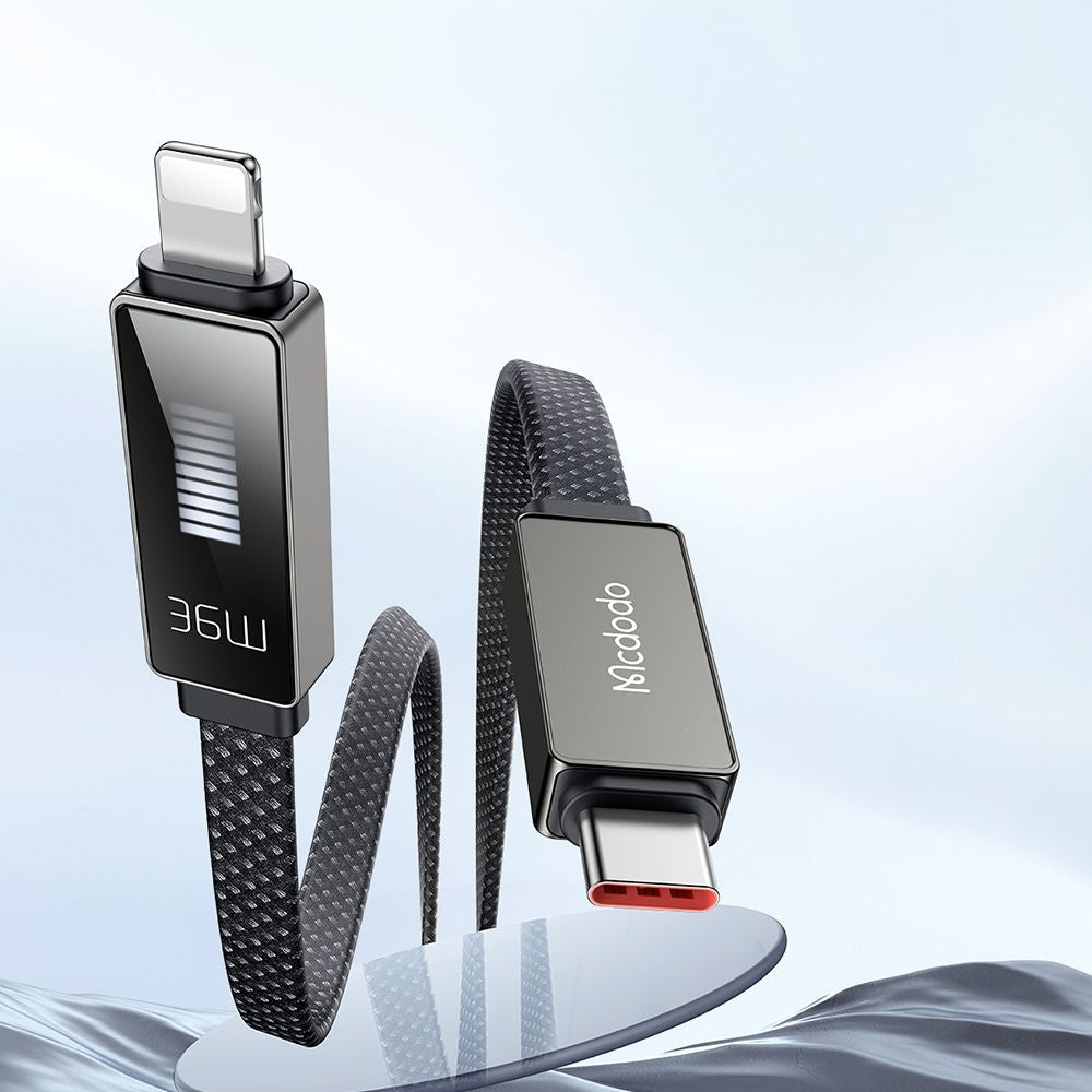 Data- og opladningskabel USB-C - Lightning McDodo CA-4960 Rythm Display, 36W, 1.2m, Sort