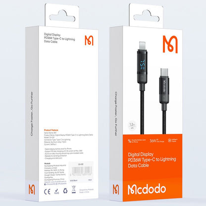 Data- og opladningskabel USB-C - Lightning McDodo CA-5210 Bat Display, 36W, 1,2m, Sort