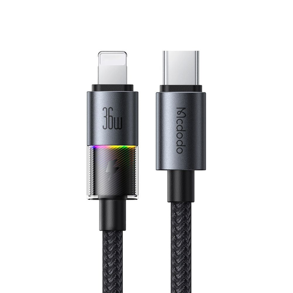 Data- og opladningskabel USB-C - Lightning McDodo CA-8190 Colorful, 36W, 1.2m, Sort