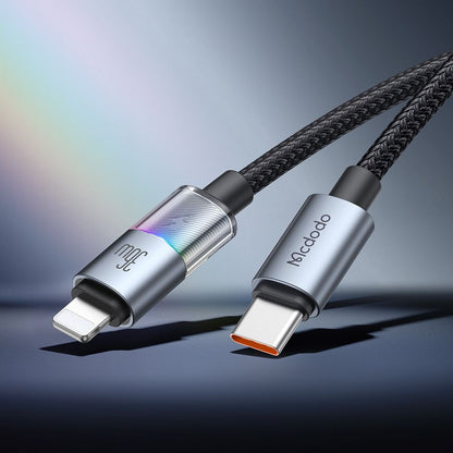 Data- og opladningskabel USB-C - Lightning McDodo CA-8190 Colorful, 36W, 1.2m, Sort