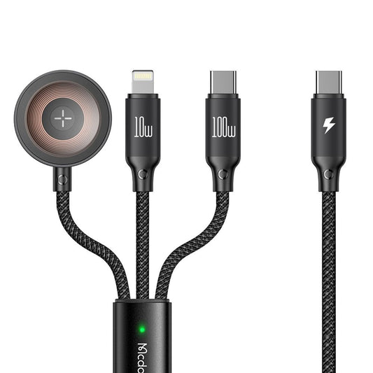 USB-C - Lightning / USB-C / QI McDodo CA-4940 O 3in1 Charging Cable, 100W, 1.2m, Black