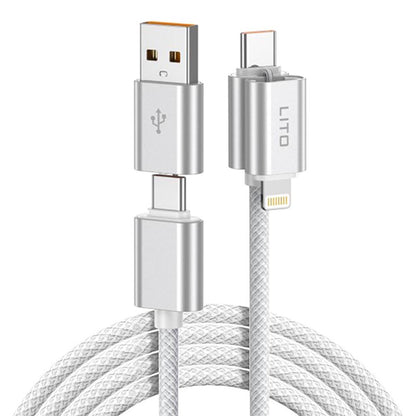 Data- og opladningskabel USB-C / USB-A - USB-C / Lightning Lito LD21, 100W, 1m, Hvid