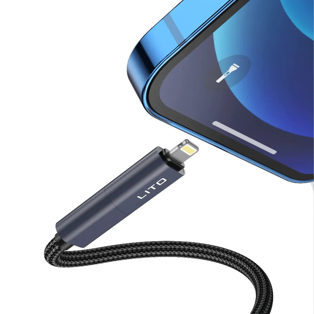 Data- og opladningskabel USB-C / USB-A - USB-C / Lightning Lito LD21, 100W, 1m, Sort