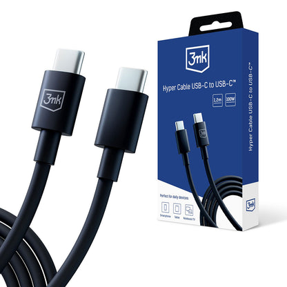 USB-C Data- og Opladningskabel - USB-C 3MK Hyper, 100W, 1.2m, Sort