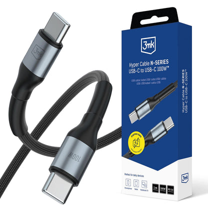 Data- og opladningskabel USB-C - USB-C 3MK Hyper N, 100W, 1m, Sort