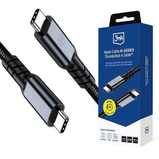 USB-C Data- og Opladningskabel - USB-C 3MK Hyper N Thunderbolt 4, 240W, 2m, Sort