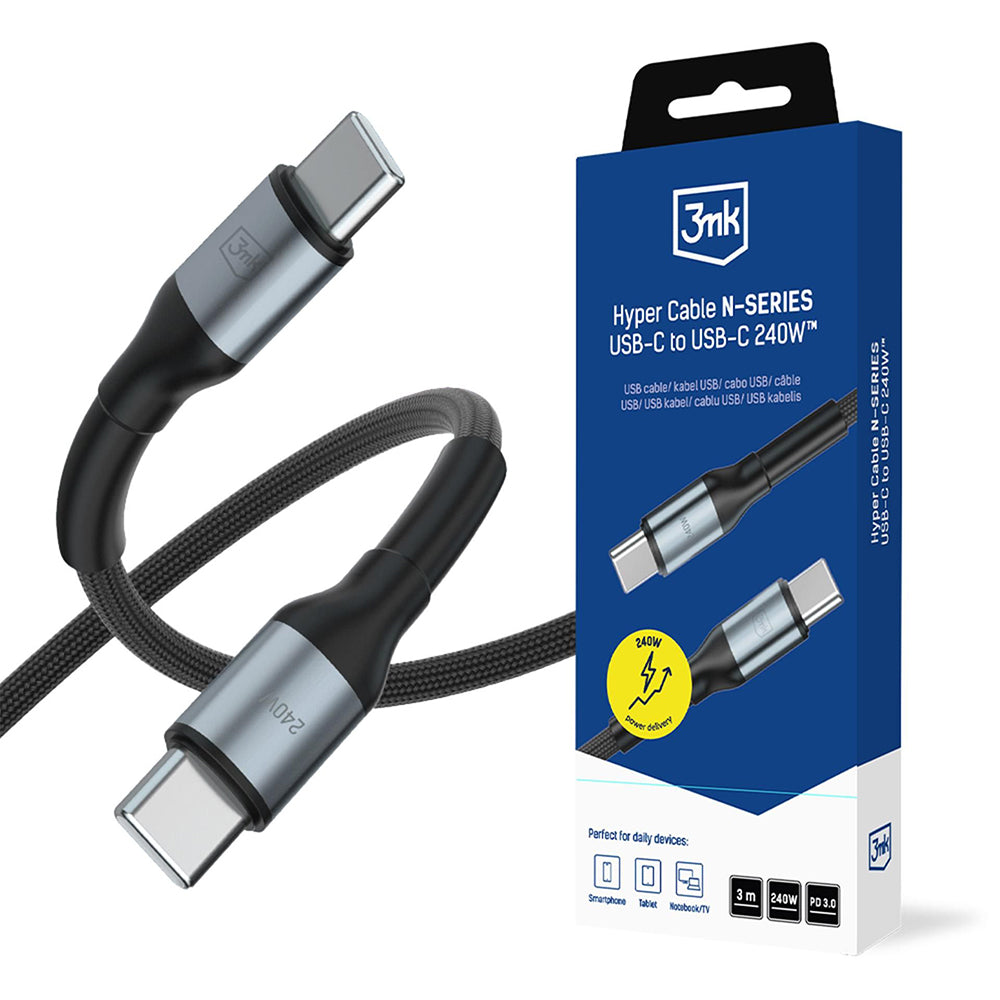 USB-C Data- og Opladningskabel - USB-C 3MK Hyper N Thunderbolt 4, 240W, 3m, Sort