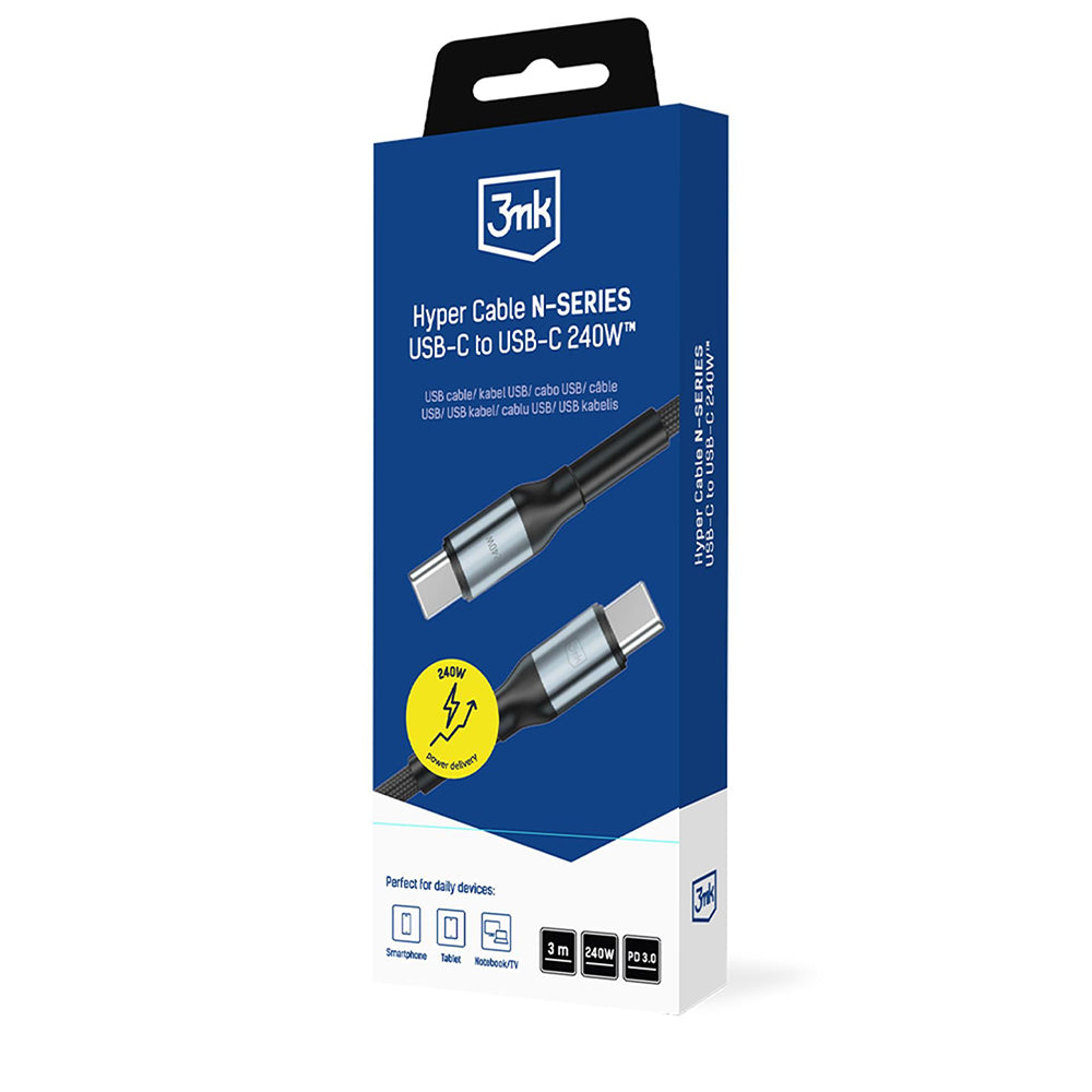 USB-C Data- og Opladningskabel - USB-C 3MK Hyper N Thunderbolt 4, 240W, 3m, Sort