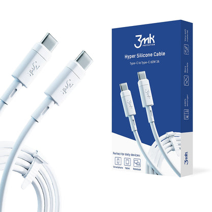 USB-C Data- og Opladningskabel - USB-C 3MK Hyper Silicone, 60W, 1m, Hvid