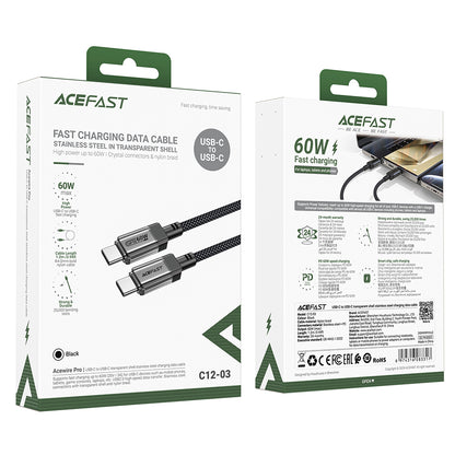 Data- og opladningskabel USB-C - USB-C Acefast C12-03, 60W, 1,2m, Sort