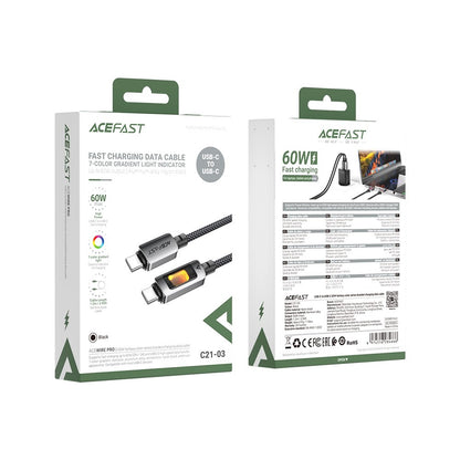 Data- og opladningskabel USB-C - USB-C Acefast C21-03, 60W, 1,2m, Sort