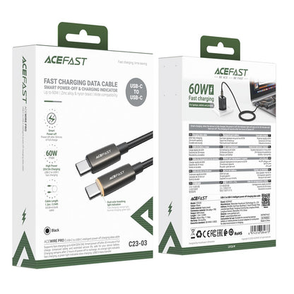 Data- og opladningskabel USB-C - USB-C Acefast C23-03, 60W, 1.2m, Sort