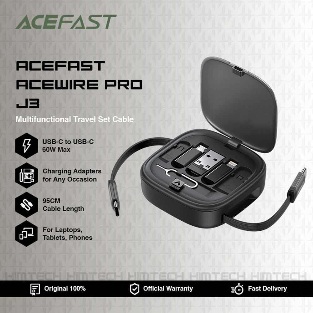 Data- og opladningskabel USB-C - USB-C Acefast Travel J3, 60W, 0.95m, Sort
