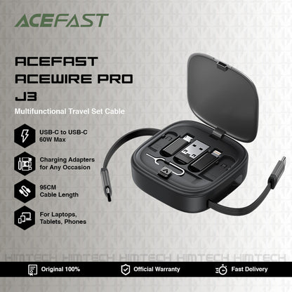Data- og opladningskabel USB-C - USB-C Acefast Travel J3, 60W, 0.95m, Sort