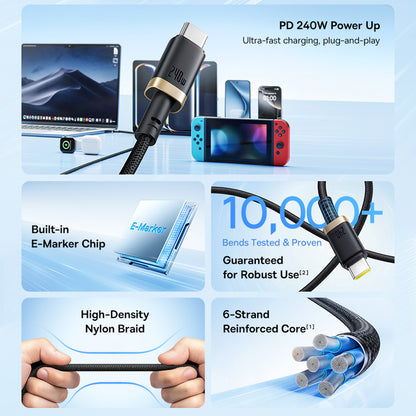 Data- og opladningskabel USB-C - USB-C Baseus Dura, 240W, 1m, Guld Sort P10377803U03-00