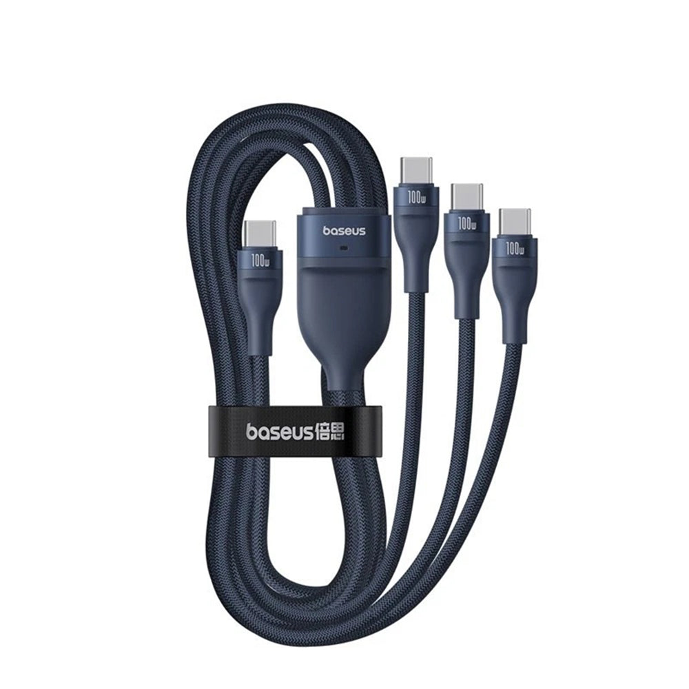 USB-C Opladerkabel - 3 x USB-C Baseus Flash Series III 3in1, 100W, 1.5m, Blå P10377503321-00