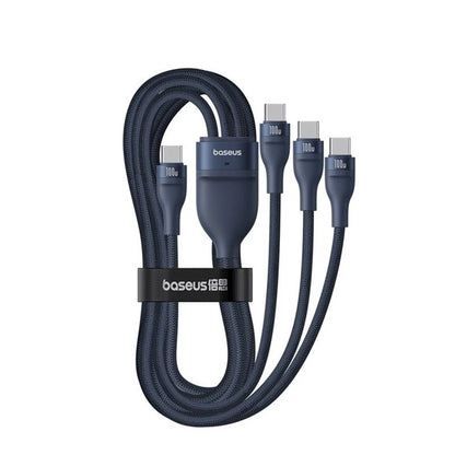 USB-C Opladerkabel - 3 x USB-C Baseus Flash Series III 3in1, 100W, 1.5m, Blå P10377503321-00