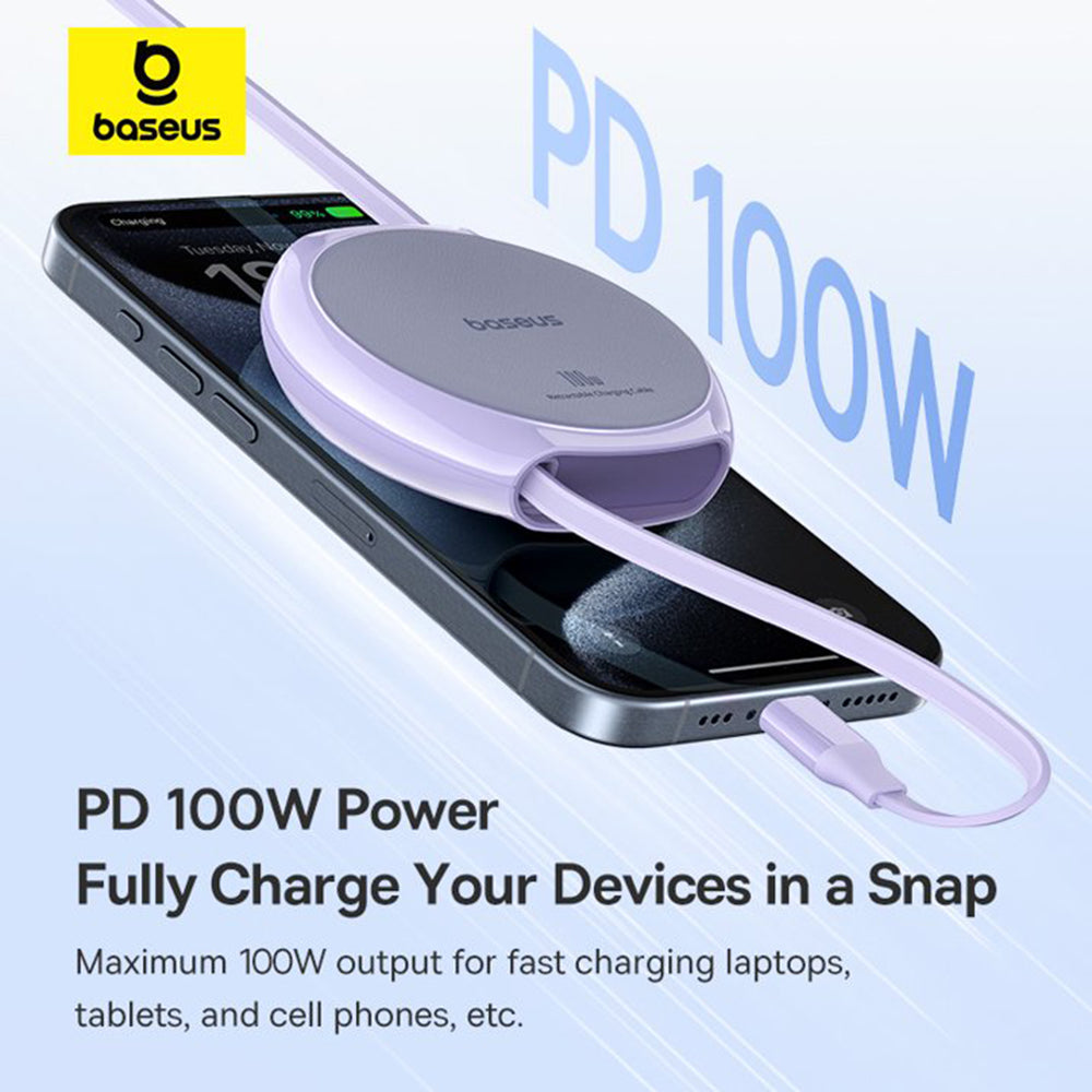 USB-C Data- og Opladningskabel - USB-C Baseus Pathfinder Retractable, 100W, 1m, Lilla P10368400511-00