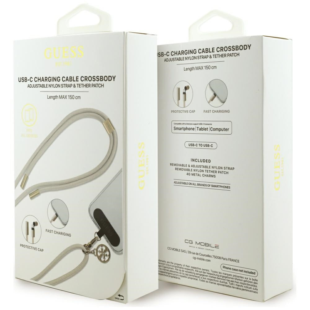 USB-C til USB-C data- og opladningskabel Guess CBDY 4G Charm, 100W, 1,5m, Beige