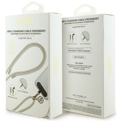 USB-C til USB-C data- og opladningskabel Guess CBDY 4G Charm, 100W, 1,5m, Beige